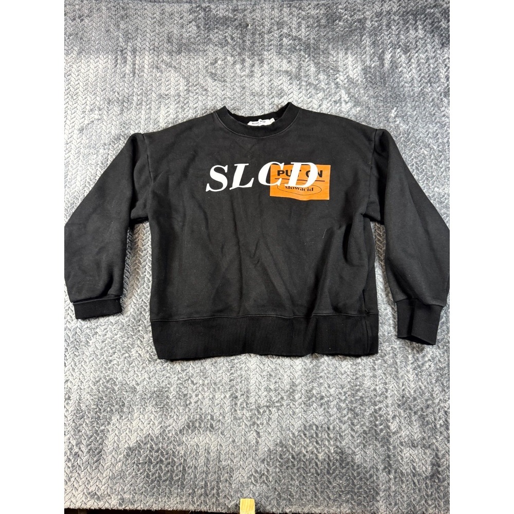 Slow Acid PH 5.5 Sweatshirt Womens S Black Fleece Lined Graphic Print Outerwear
